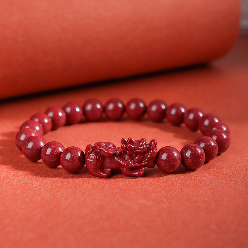 含辰砂工艺品朱砂单貔貅手链紫金砂（送证书+礼盒+弹力绳）