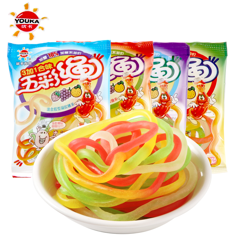 优卡五彩绳糖果8090后怀旧小零食经典食品爽口儿童网红软糖即食