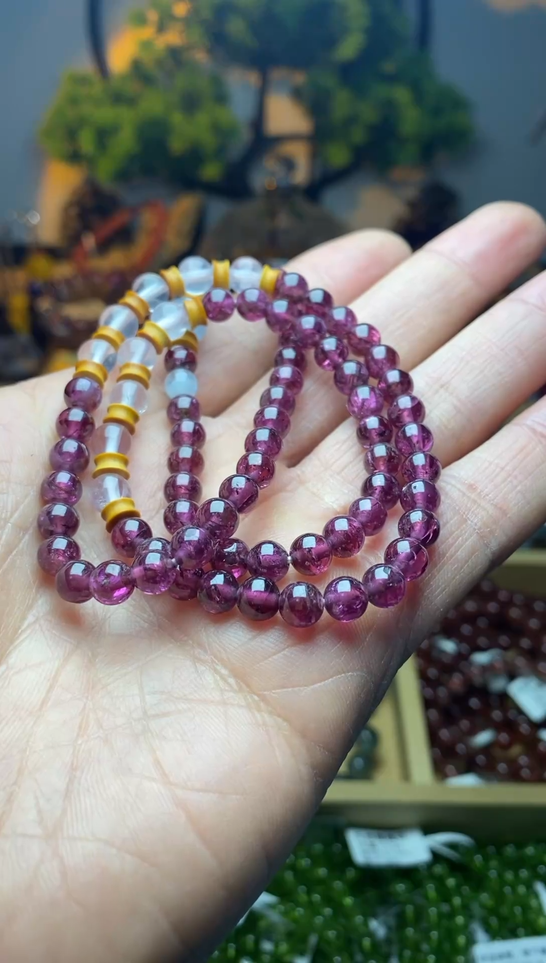 【闪购商品】水晶手串银S925镶嵌天然石榴石手串6mm