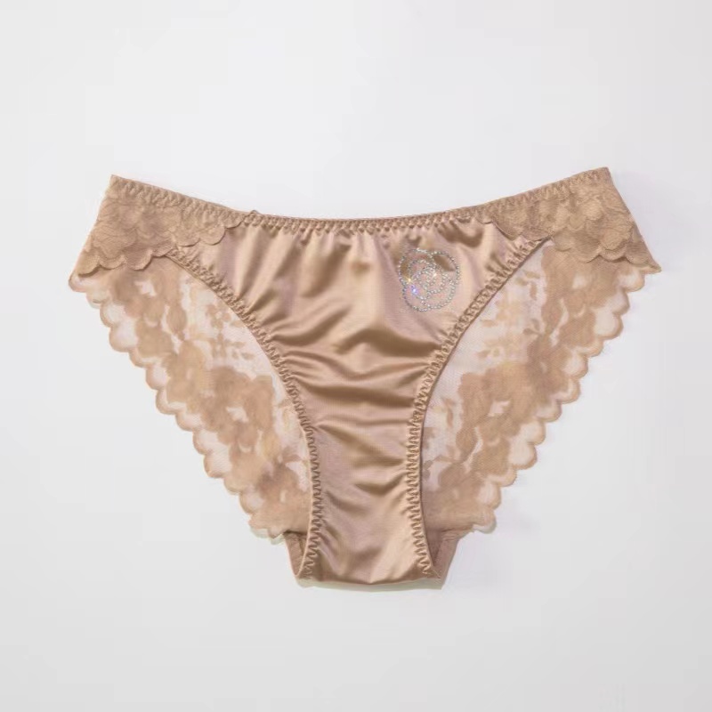 法式性感蕾丝诱惑内裤女透气舒适冰丝三角高弹缎面时尚透气无痕