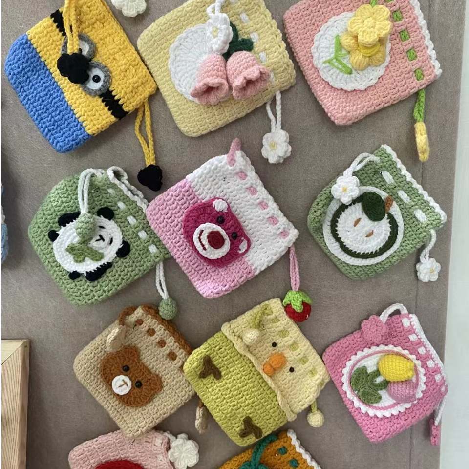 手工毛线钩织斜挎包卡包零钱包手机包成品  直播间选款改价链接