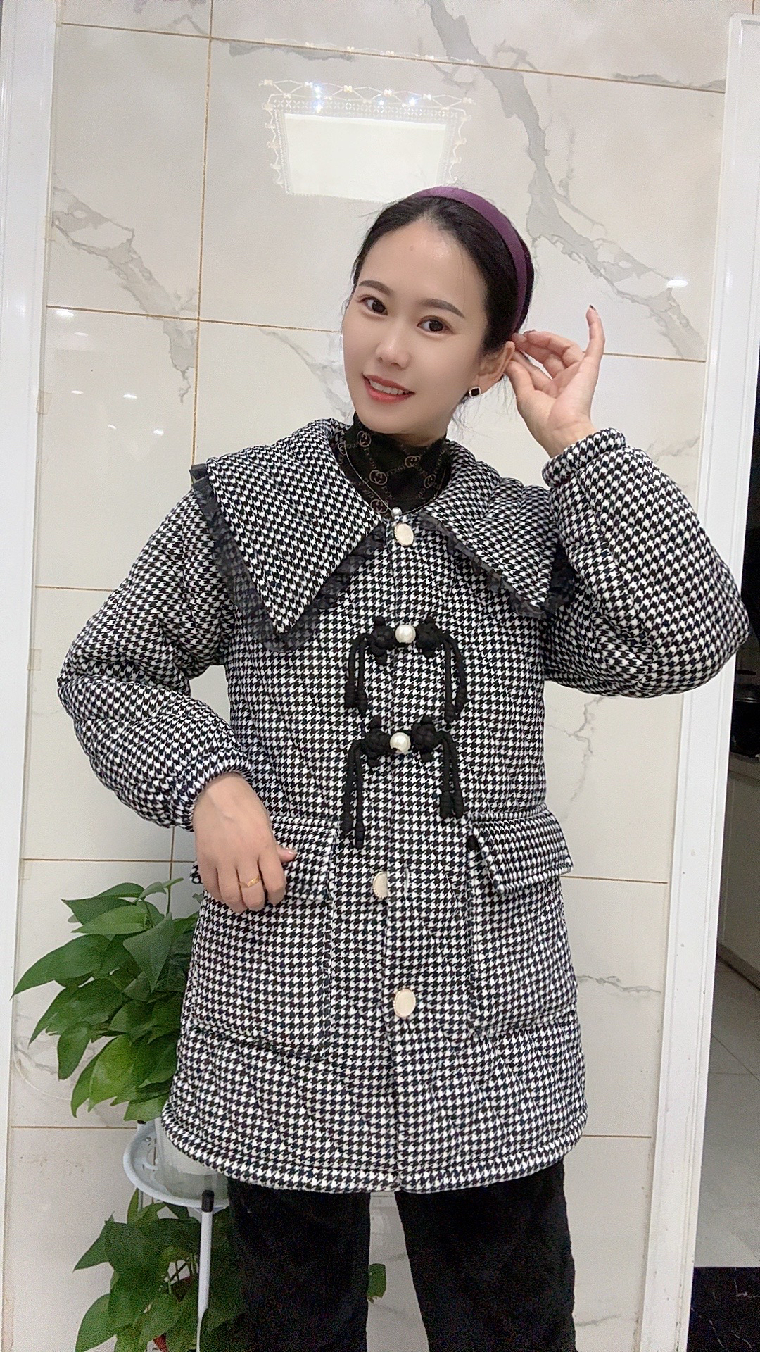 2071千鸟格三层加厚保暖套装