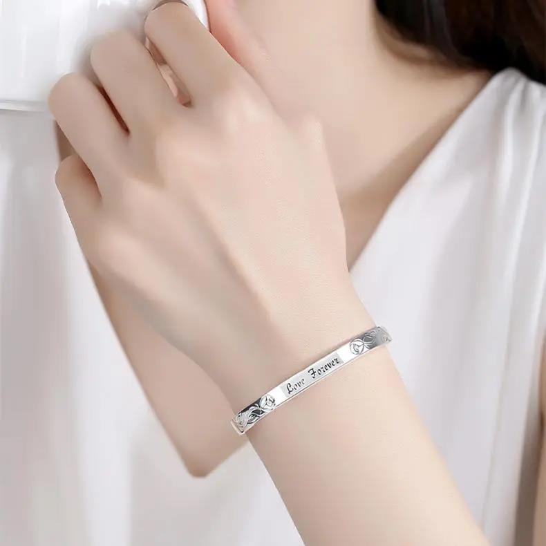 足银手镯 纯银手镯女设计轻奢百搭足银镯子七夕情人节生日礼物