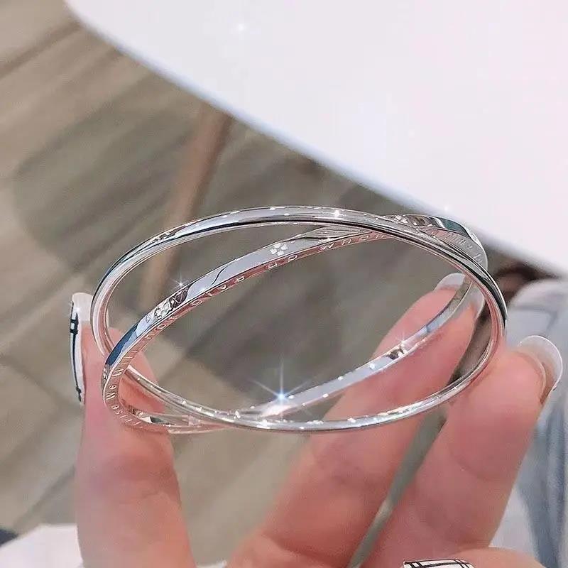 足银手镯  老凰祥正品足银999纯银双圈手镯女小众设计足银镯送女