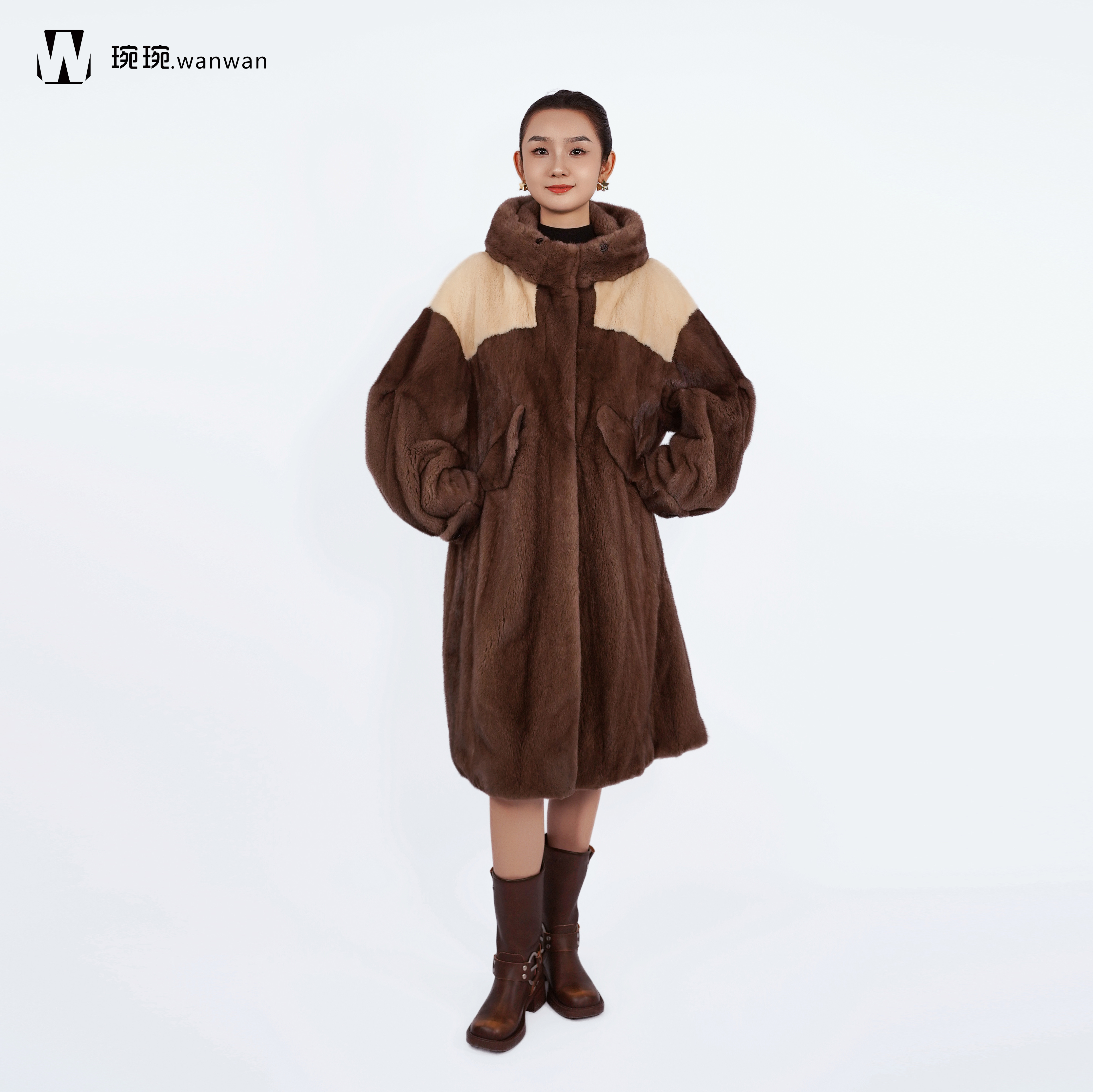 【琬琬.wanwan】“港风长款”设计师进口水貂皮草外套