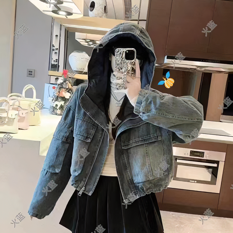 【火蓝家】爆款白鸭绒双面穿羽绒服冬季牛仔休闲百搭连帽宽松潮流