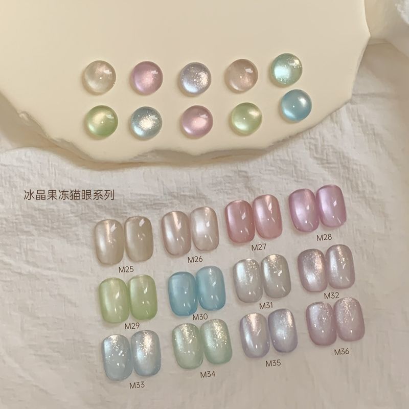 新品12色一套冰晶果冻玻璃珠猫眼套装珠光爆闪美甲网红瓶装甲油胶