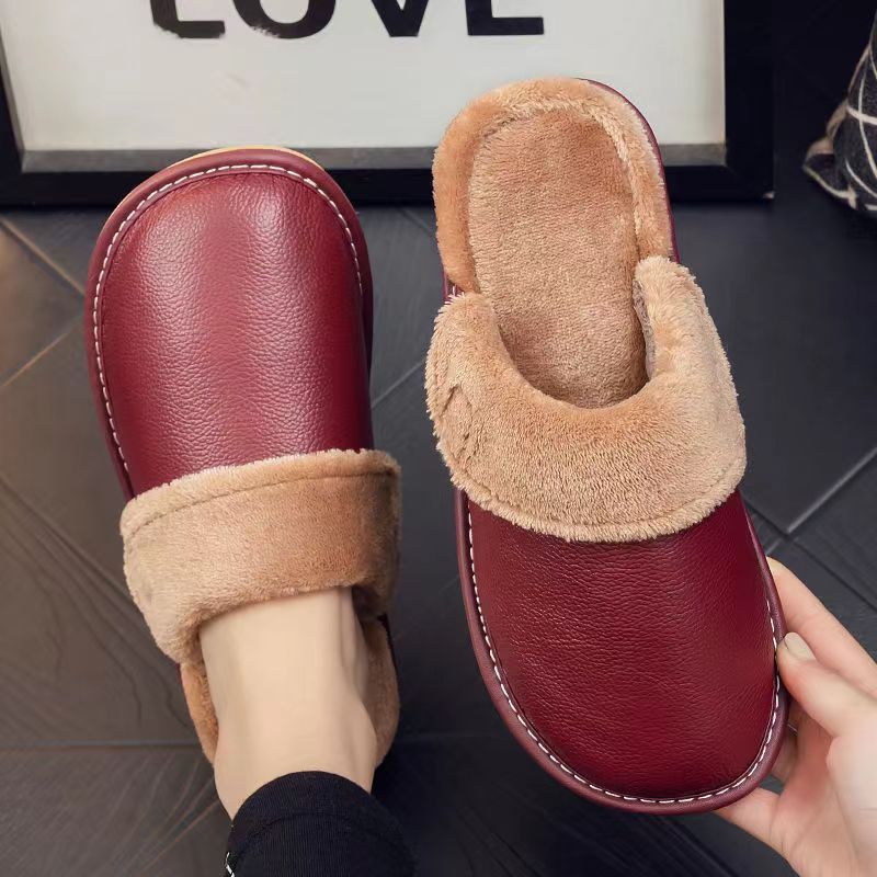 居家可拆卸内里真牛皮保暖拖鞋A-62