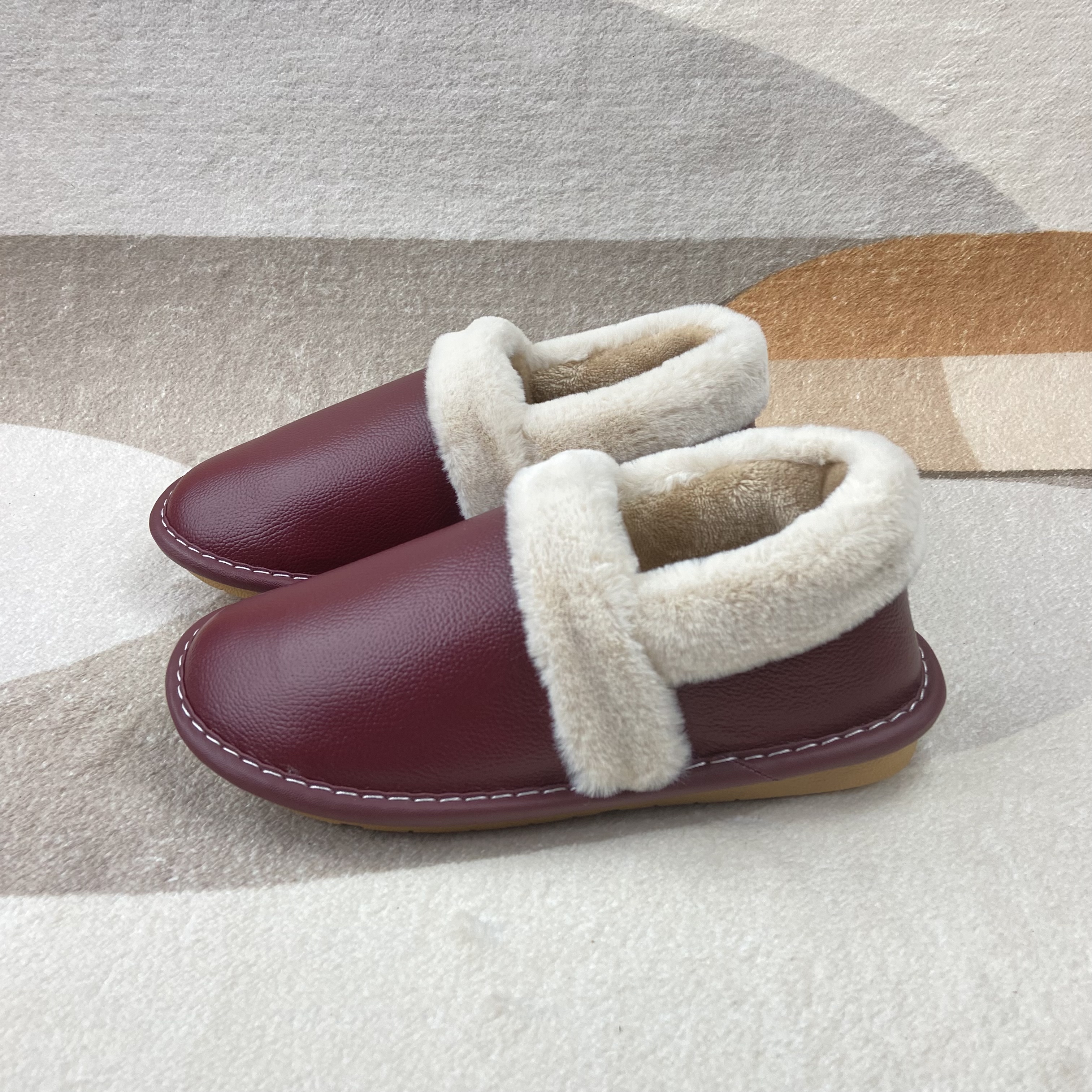 A-73新款真皮冬季加厚保暖男女包跟款棉拖鞋室内外牛皮冬拖