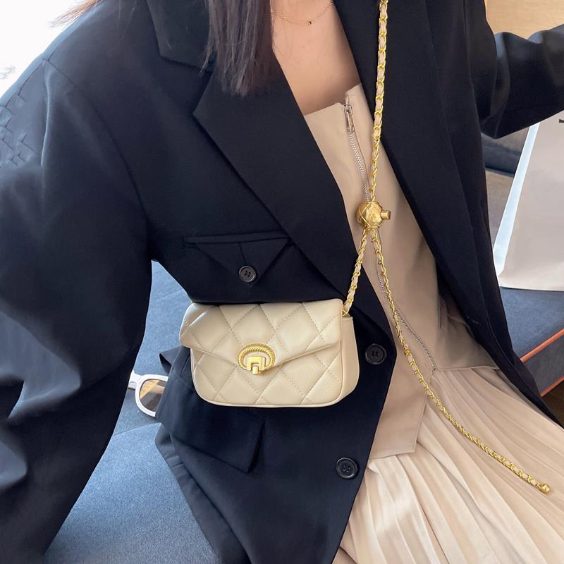 包包女2023新夏款潮斜挎手机包高级感小香风转运珠百搭菱格链条包