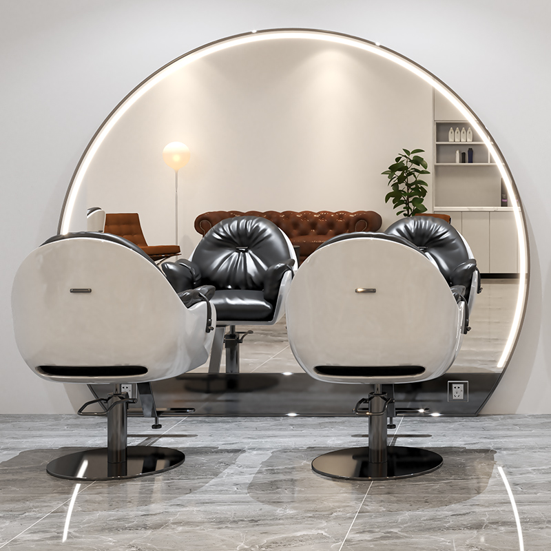 JUSHI/崛仕理发店落地大圆镜子不锈钢美发店镜台单面潮店剪发镜