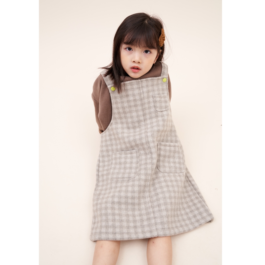 【90~130】加绒一体绒背带婴儿连衣裙儿童小格子时髦洋气女孩保暖