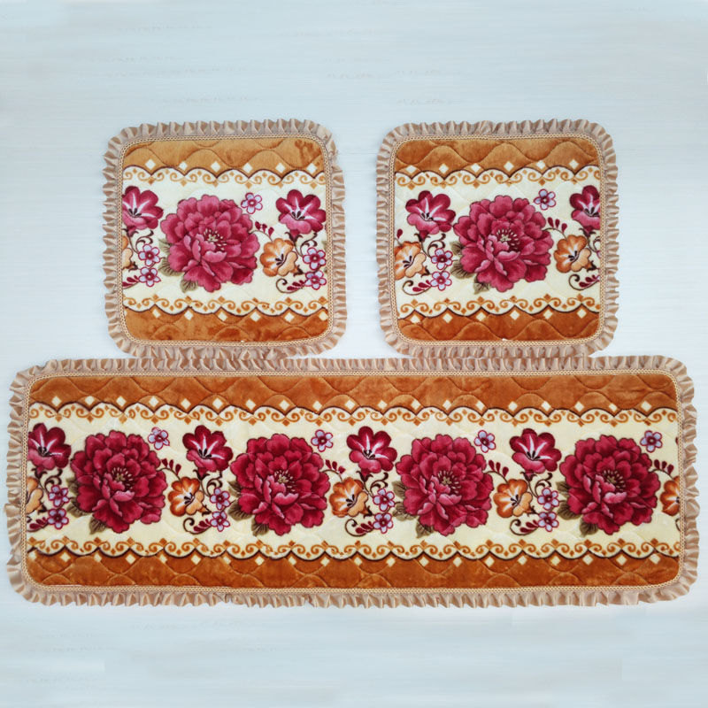 加厚防滑实木红木毛绒毛毯沙发坐垫三件套单人三人四人春秋椅坐垫