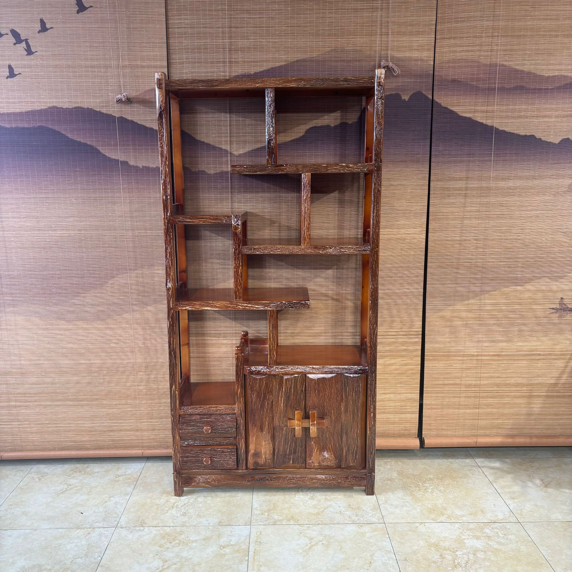 桤木红木色实木博古架多宝阁