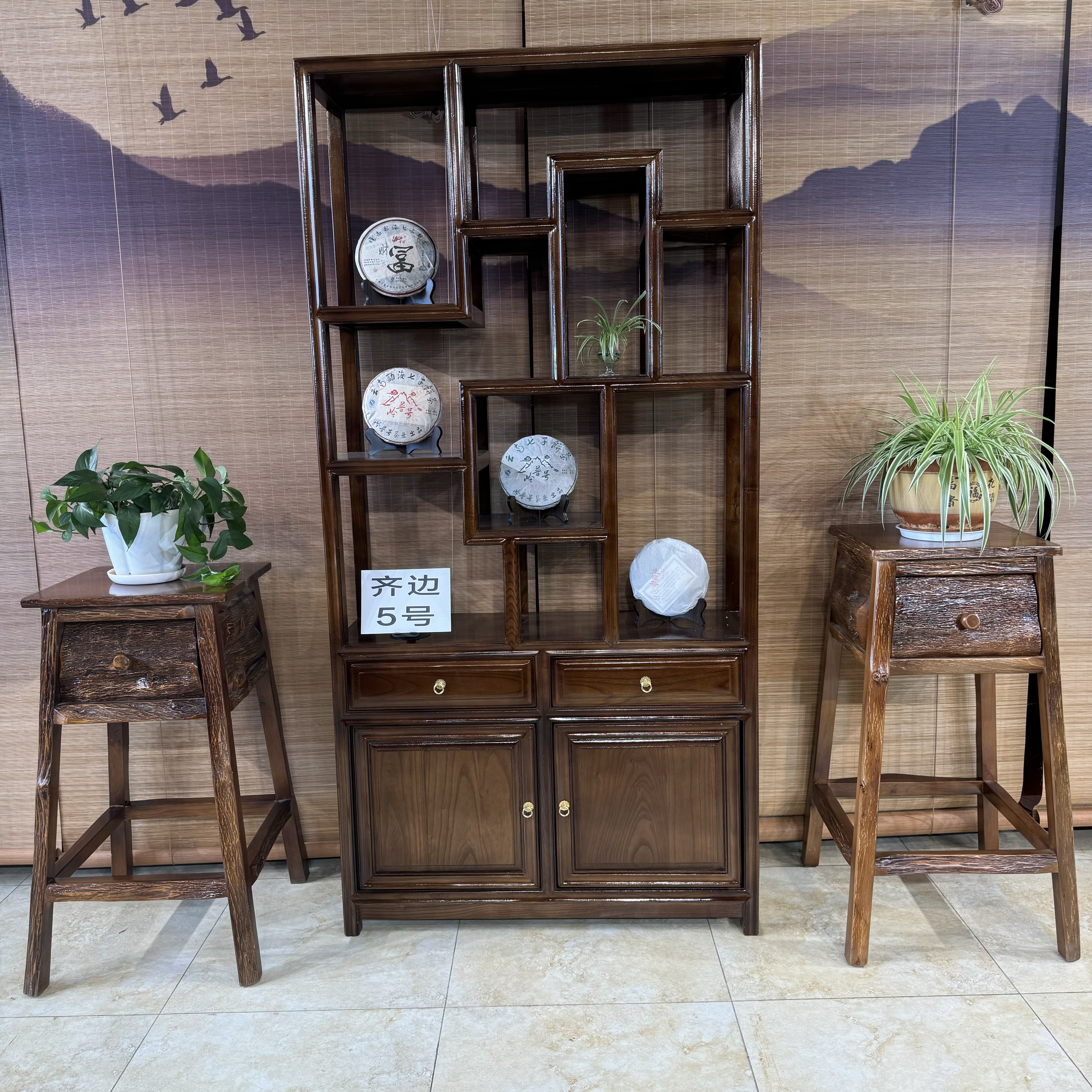 秋木实木胡桃色博古架多宝阁