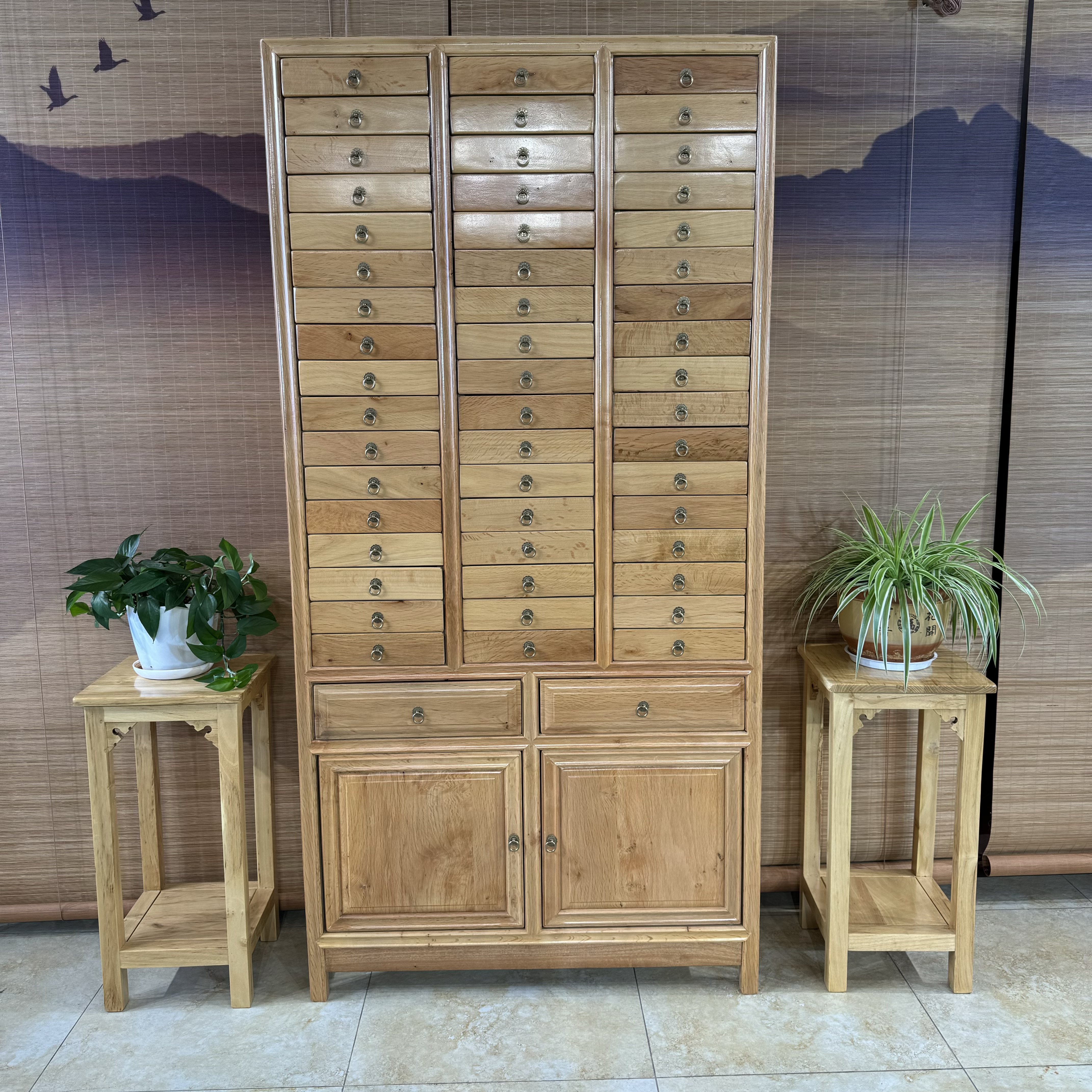 桤木实木本色大样品柜抽屉式带门