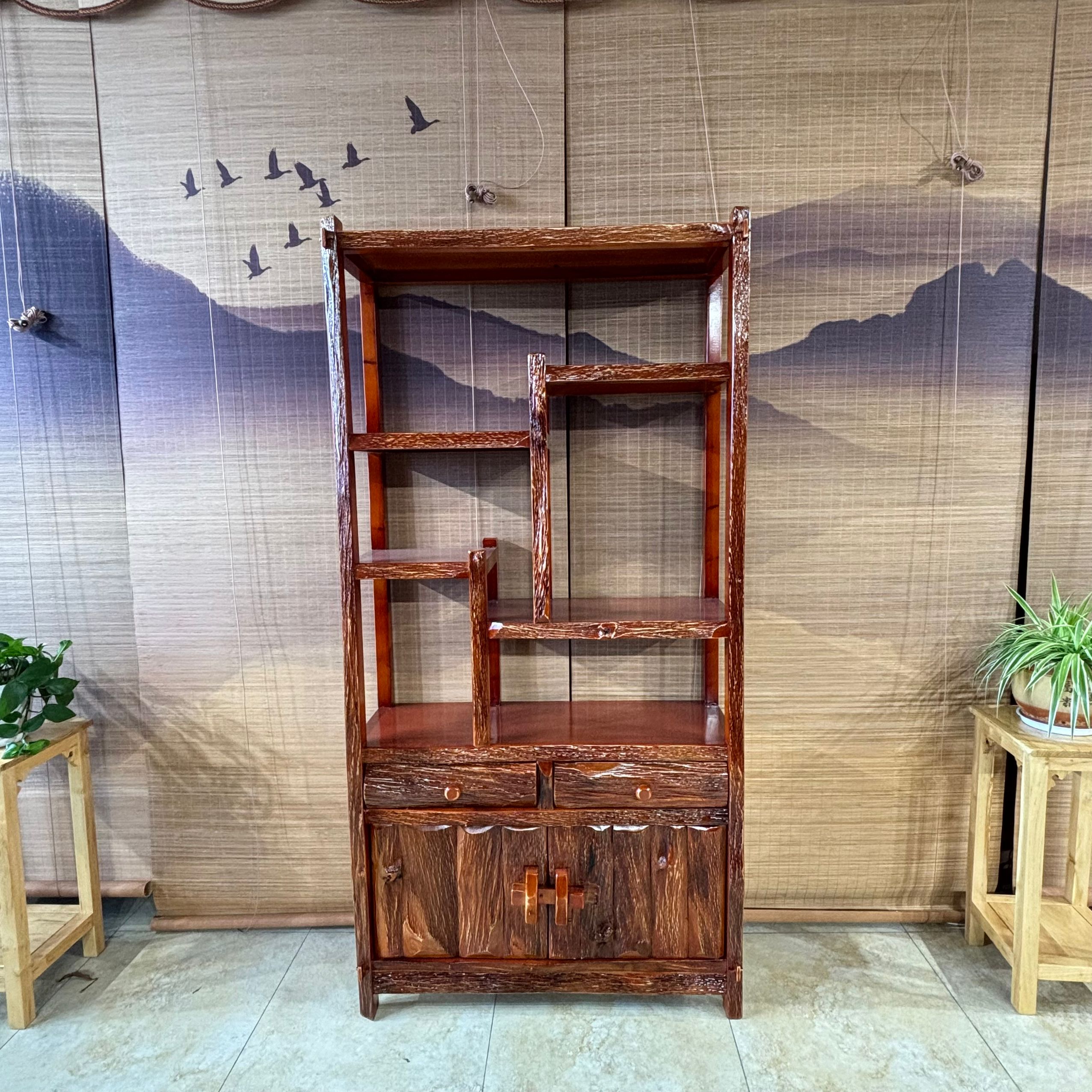 桤木实木红木色博古架多宝阁