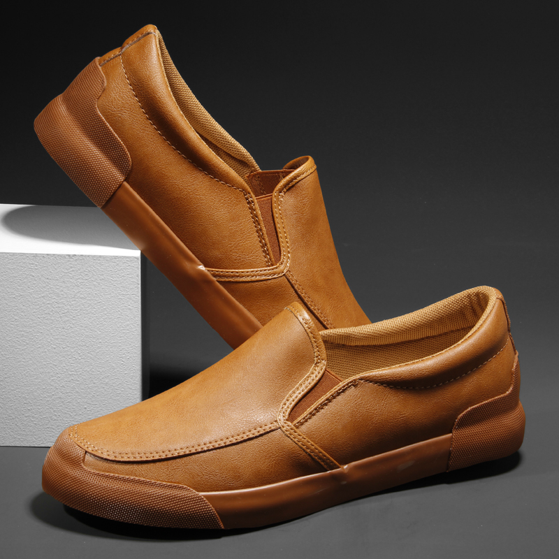 新款男士一脚蹬休闲百搭皮豆豆 软底舒适乐福懒人鞋*7869