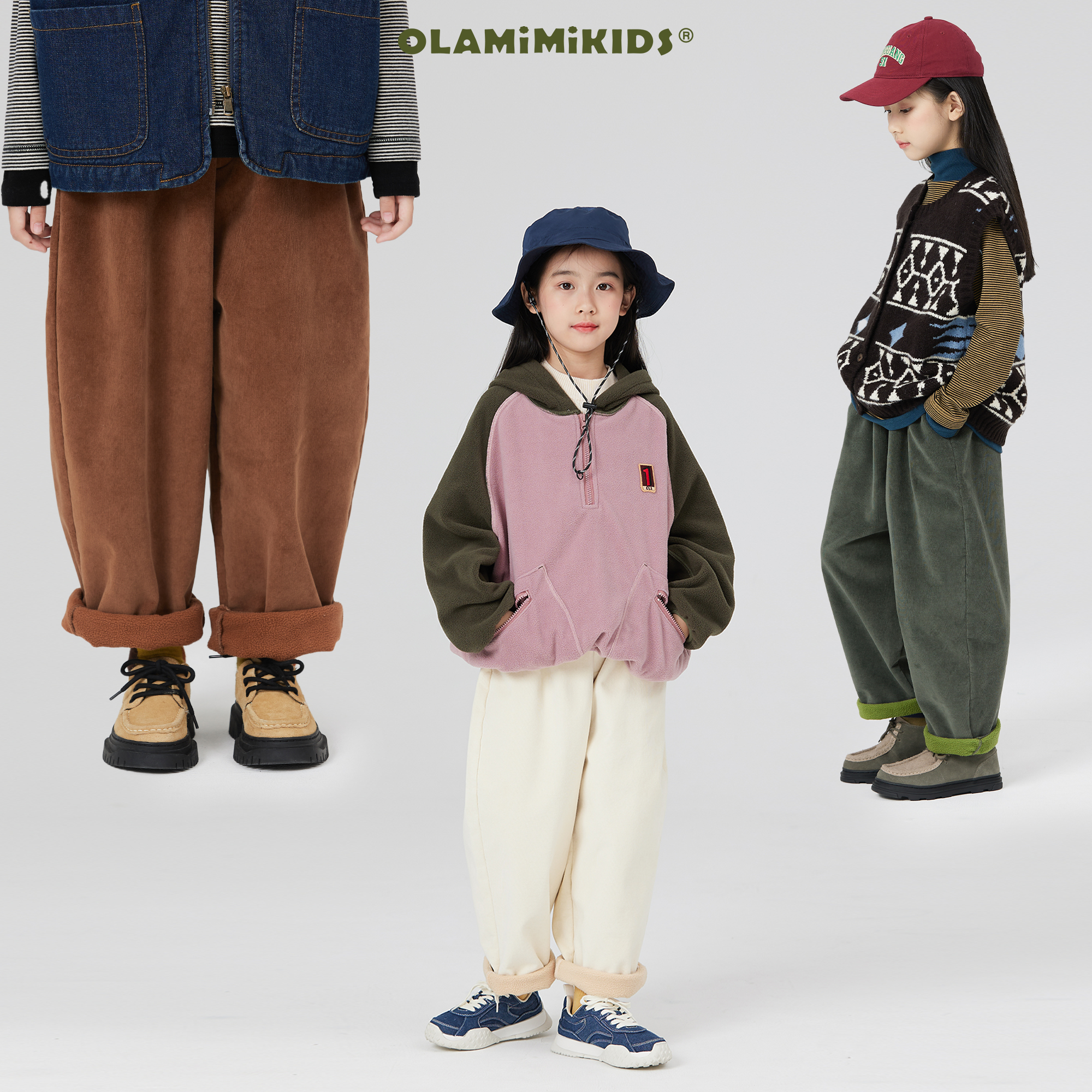 OLAMIMI 231000 冬 亲子三色休闲高级洋气灯芯绒加绒长裤
