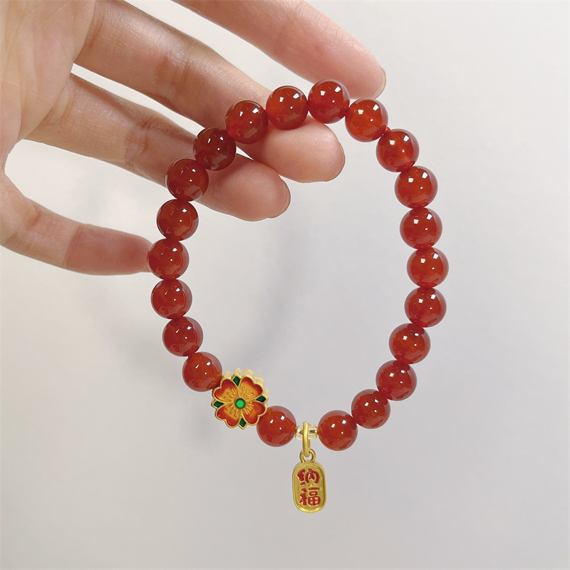 天然红玛瑙手链女入骨相思红豆网红正品本命年转运珠情侣手串礼物