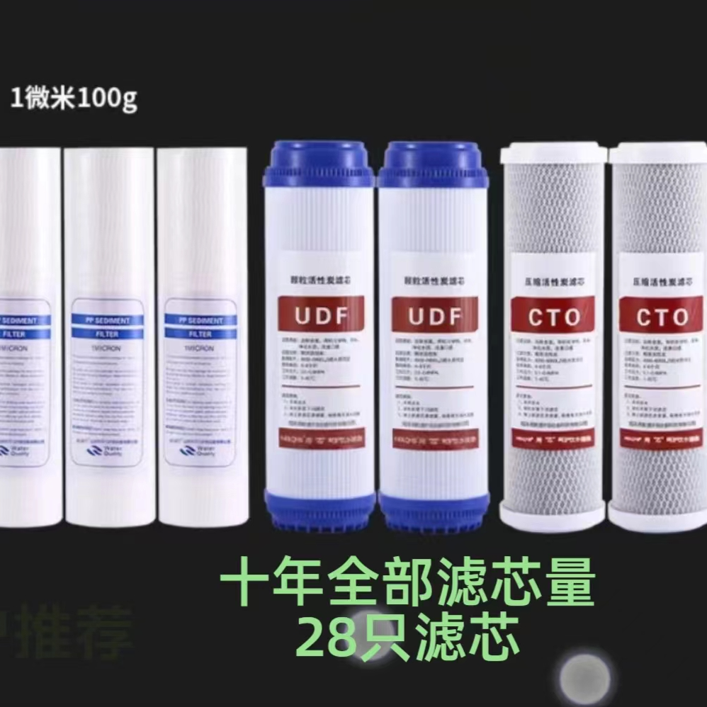 净水机滤芯十年使用量棉颗粒碳压缩碳+后置碳+RO膜+连接管+检测笔