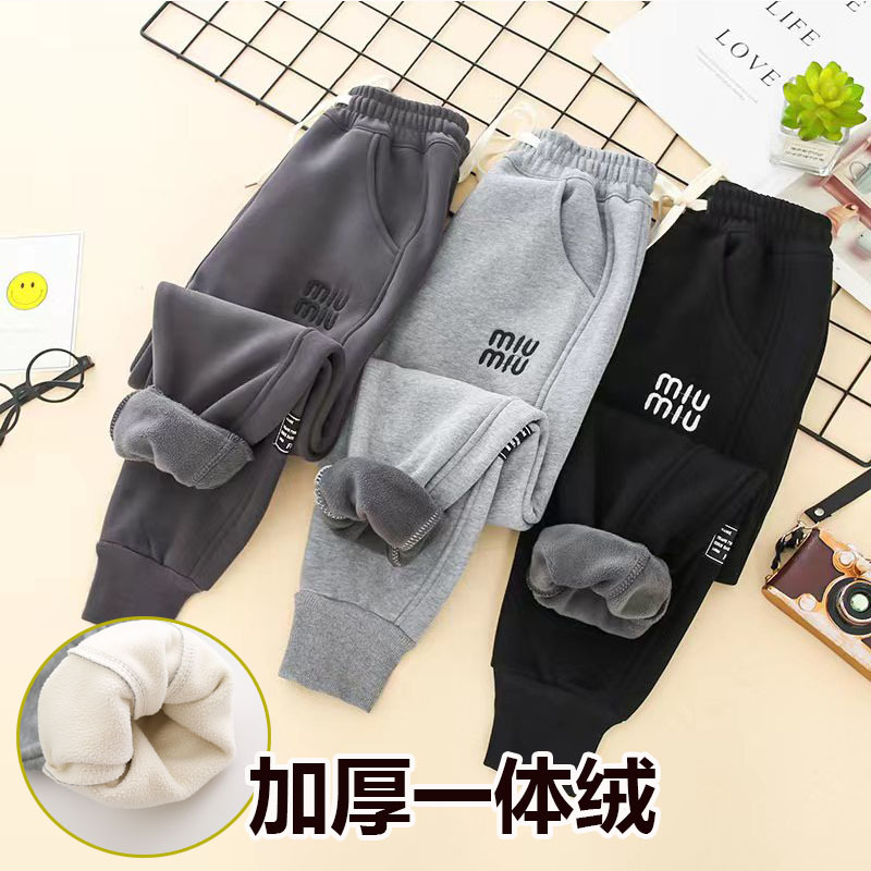 男童秋冬季加绒休闲运动卫裤2023新款中大儿童帅气加厚保暖裤子潮