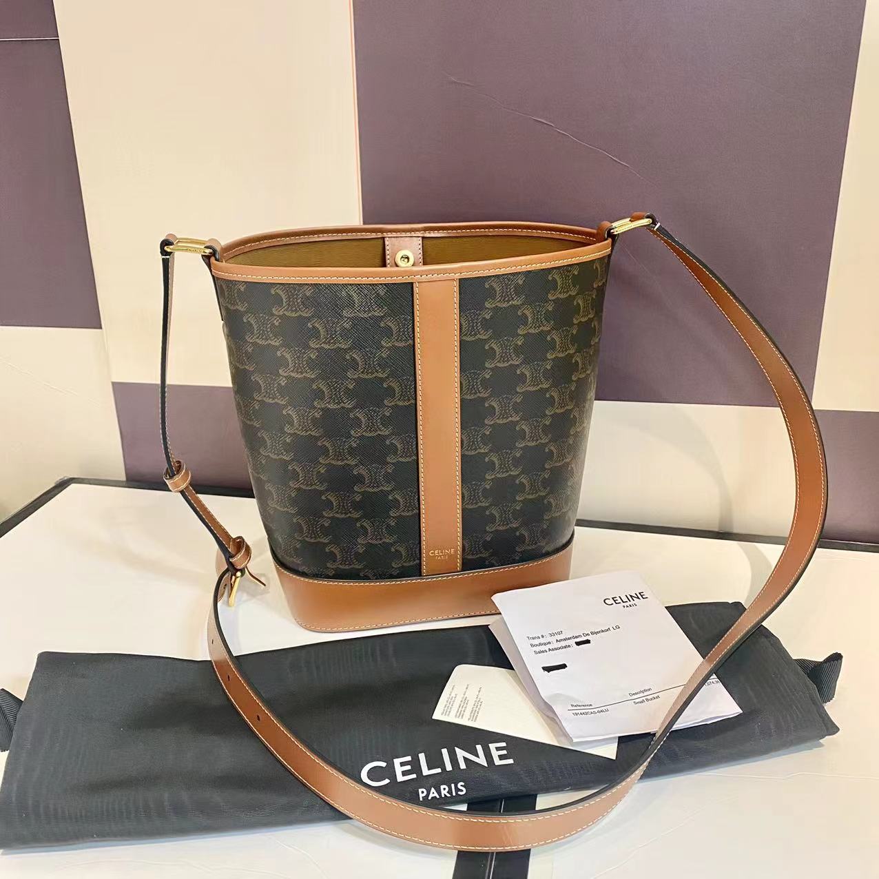 99新 Celine/思琳 思琳   经典老花水桶包 单肩包-4