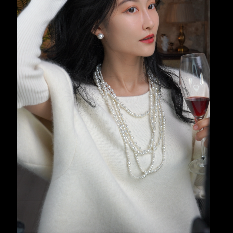 钛钢仿珍珠项链 【小香五层毛衣链】施家珠正圆强光无暇叠戴高级感