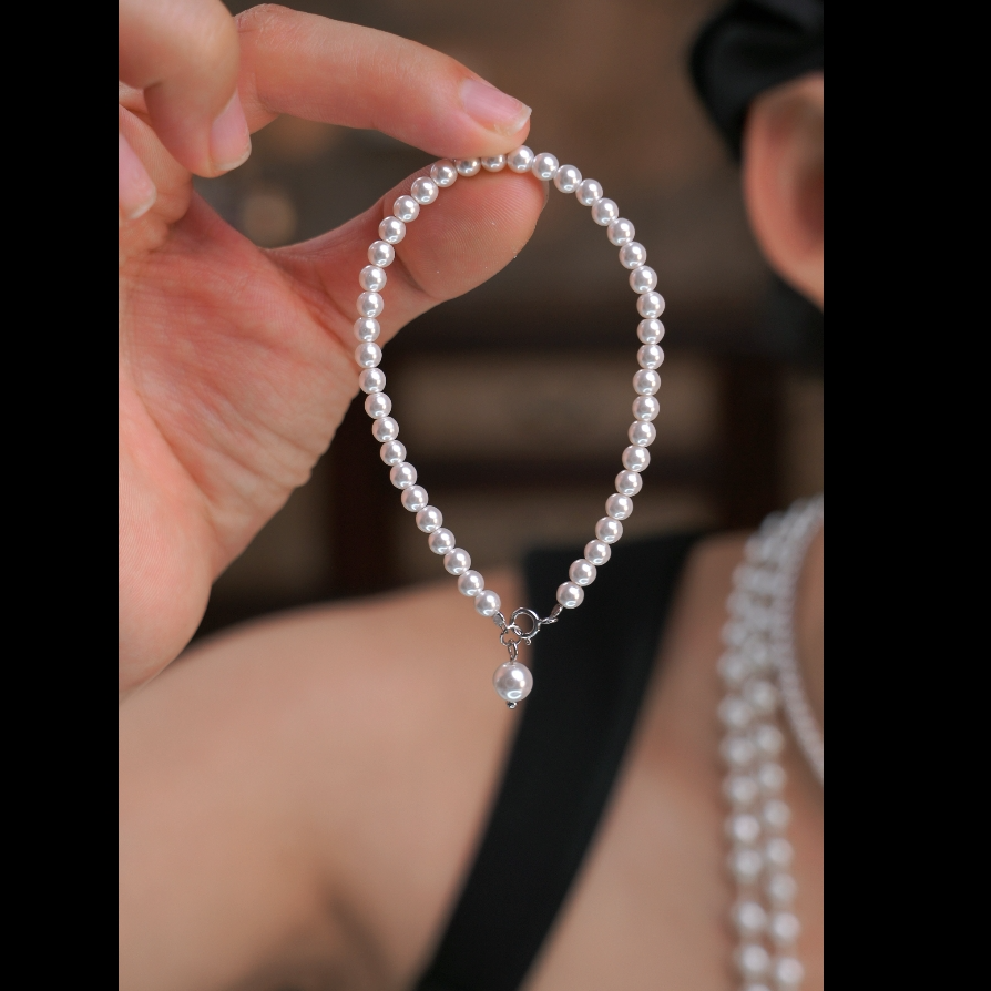 925银仿珍珠手链 【4毫米小米珠】施家水晶珠百搭简约正圆无暇贝珠