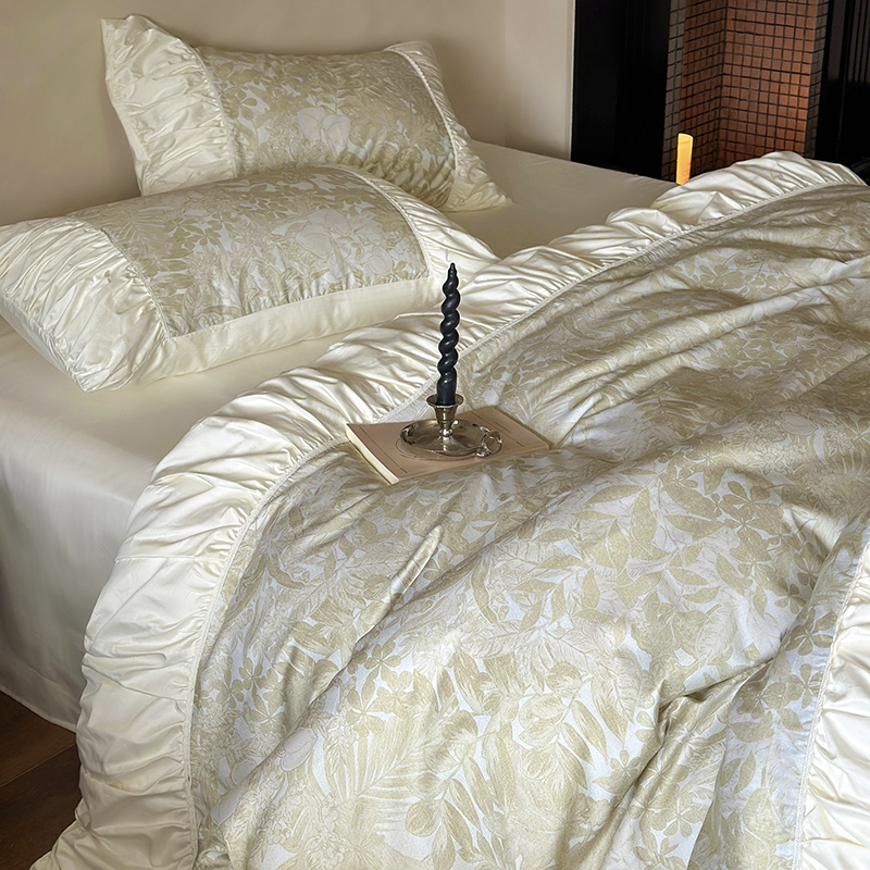 法式100支新疆长绒棉全棉印花四件套秋冬纯磨毛床上用品轻奢