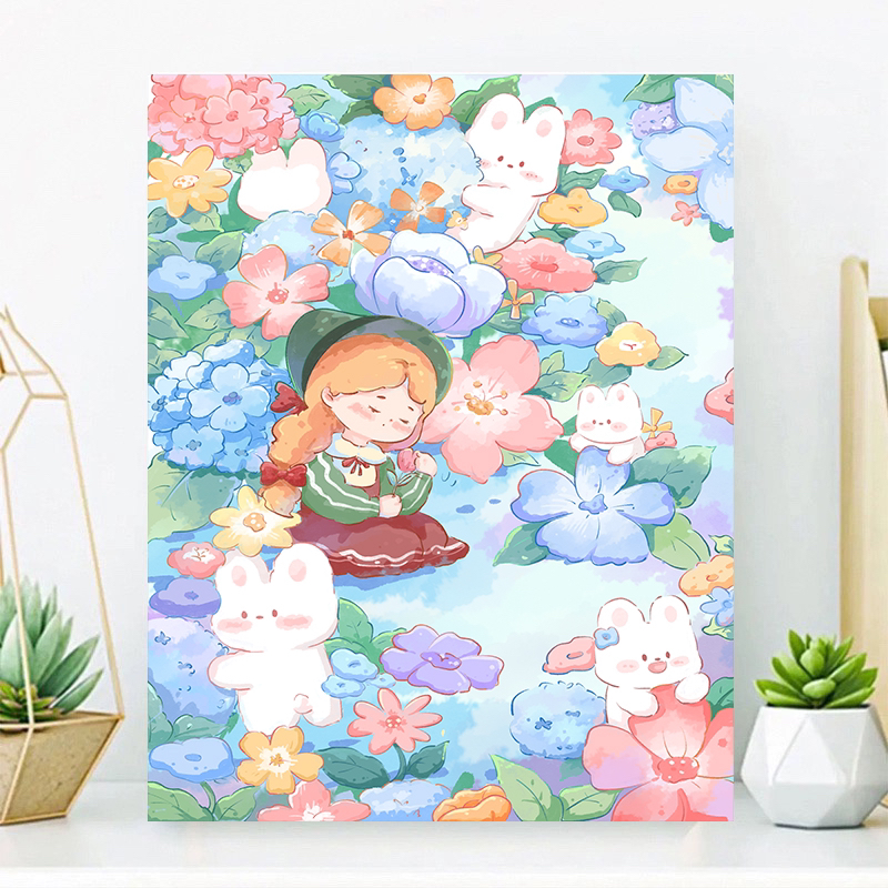 花河姑娘十字绣插画动漫可爱人物小兔子男孩女孩萌妹子卧室客厅新