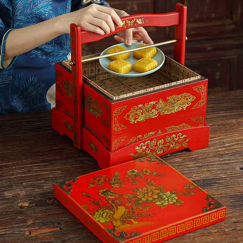 仿古代食盒中式饭盒木质喜事结婚庆陪嫁复古装道具送餐手提篮多层