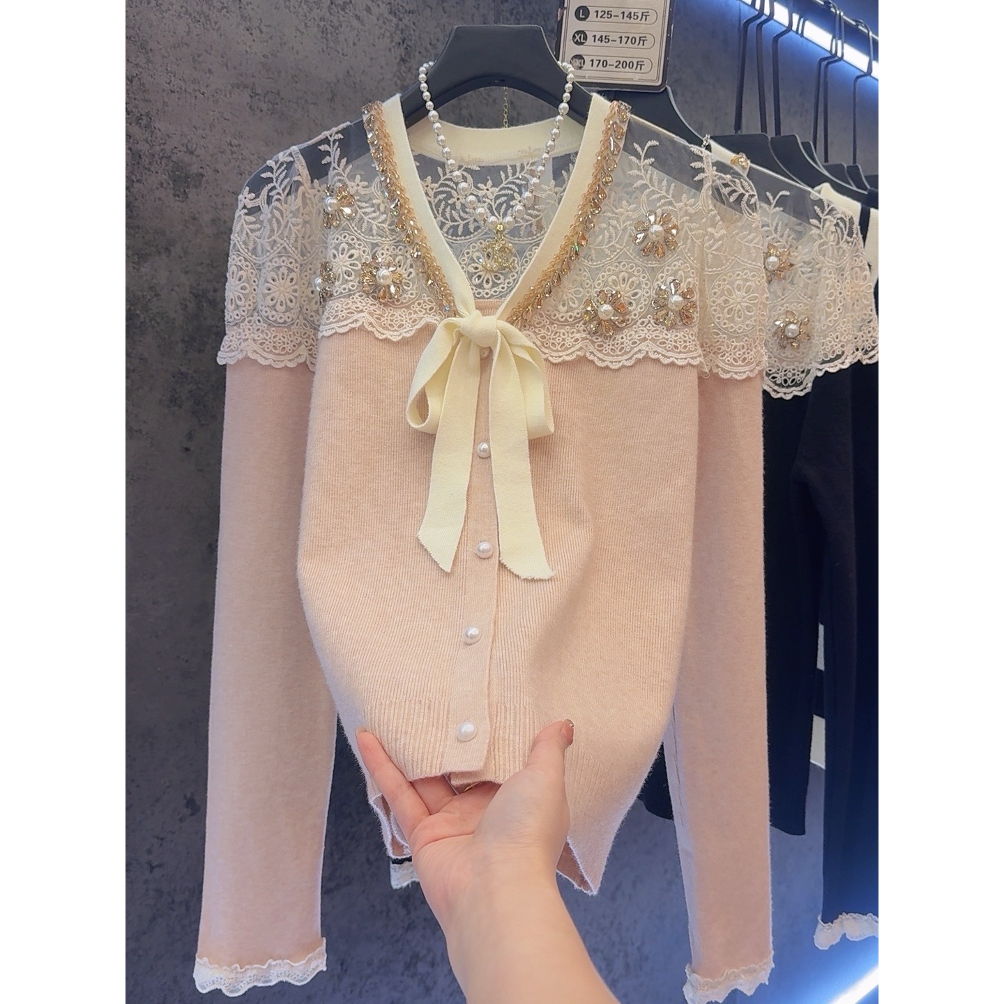 【定制大码女装80-200斤】显瘦时尚百搭气质蕾丝拼接开衫上衣女2066