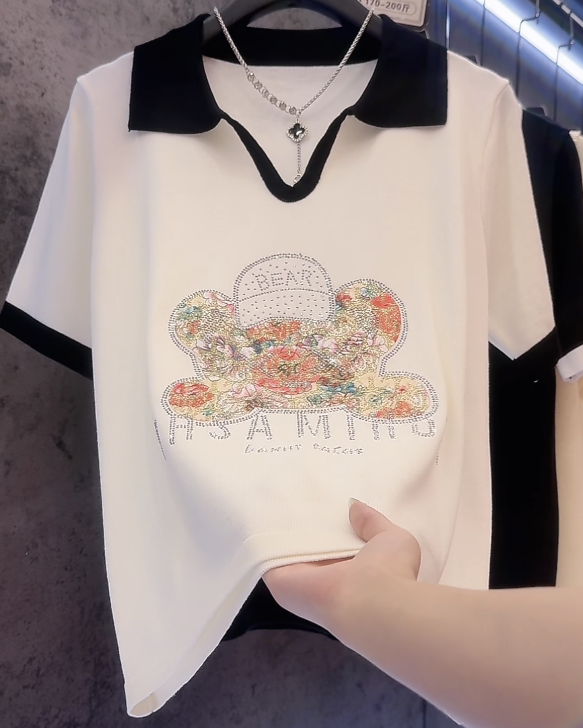 【定制大码女装80-200斤】时尚轻奢小熊烫钻百搭女夏显瘦上衣1947