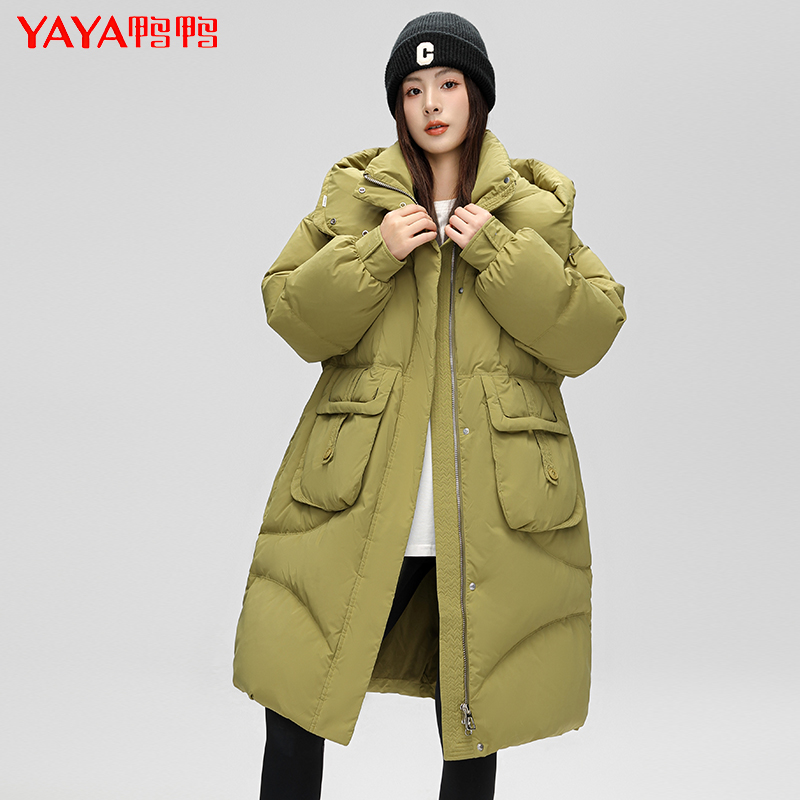 YAYA/鸭鸭【YE3B608621E】防寒时尚韩版休闲气质过膝长款羽绒服外套