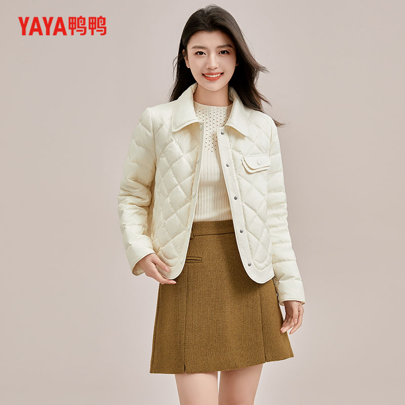 YAYA/鸭鸭轻薄翻领百搭舒适保暖女士短款羽绒服薄款YE4B601465L
