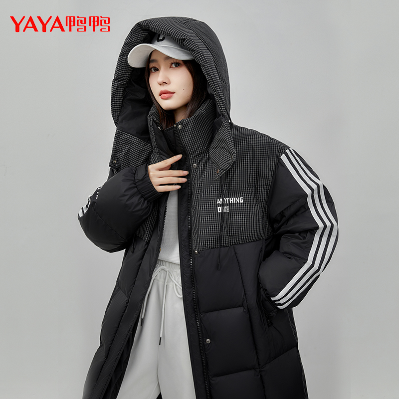 YAYA/鸭鸭【YE3B618755L】时尚过膝韩版百搭保暖女士立领羽绒外套
