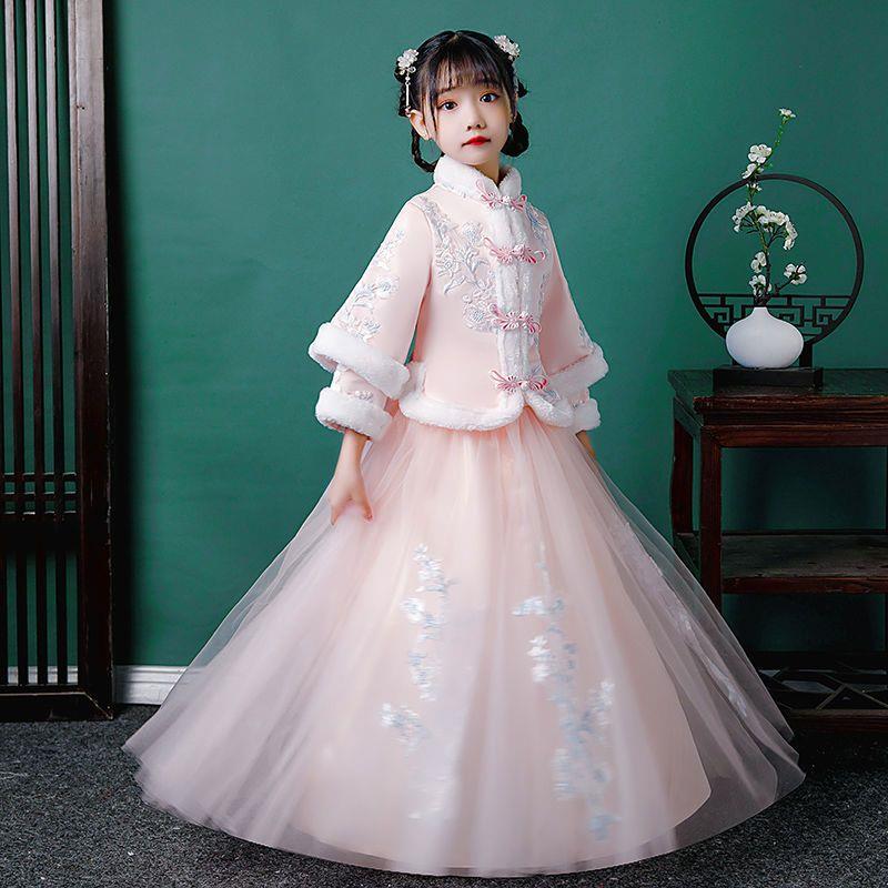 女童中国风古装超仙过年汉服儿童唐装拜年服女孩加厚长袖套装秋冬