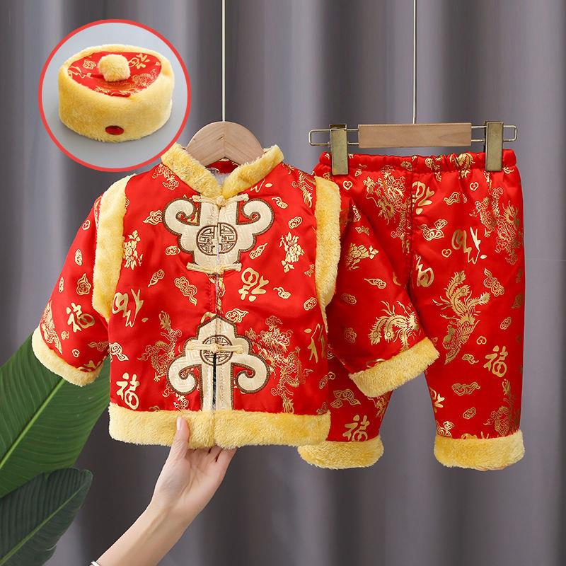 宝宝唐装冬男女童保暖棉衣喜庆拜年服婴幼儿生日周岁抓周礼服套装