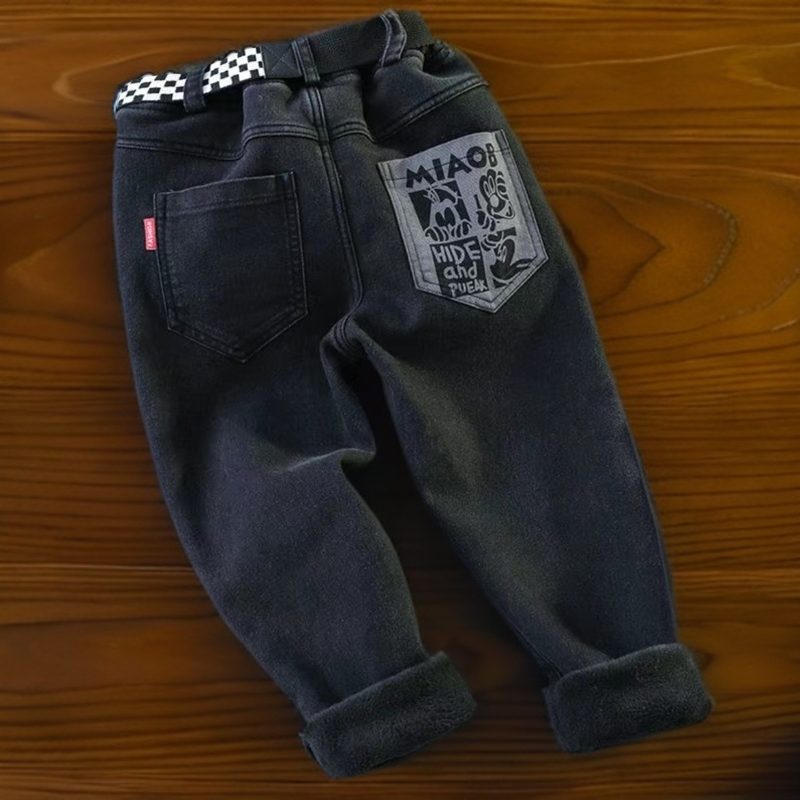 大童牛仔裤秋冬加绒加厚中大童休闲长裤洋气一体绒