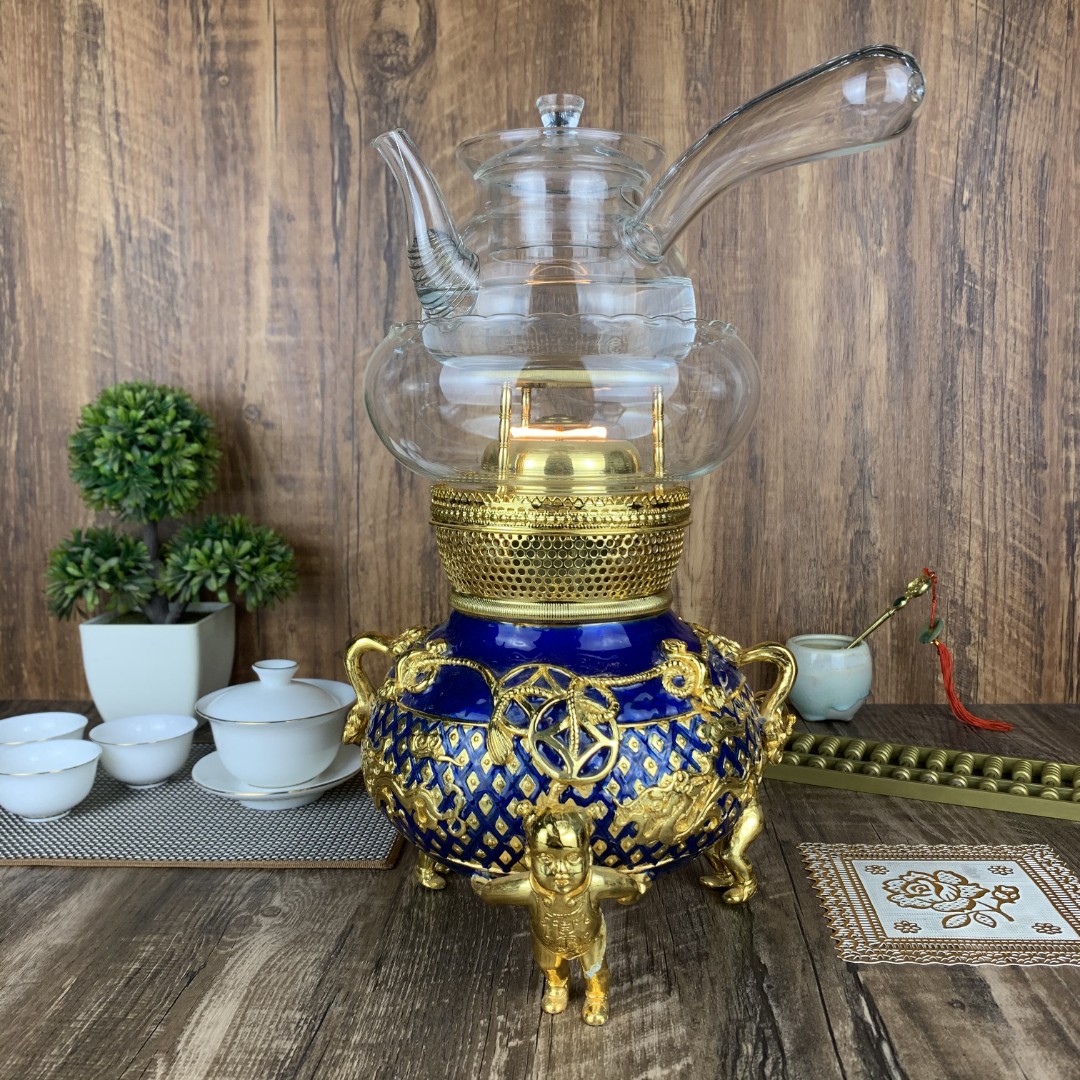 三童子聚宝盆点蓝空气灯煮茶灯煮水煮茶煮滋补品
