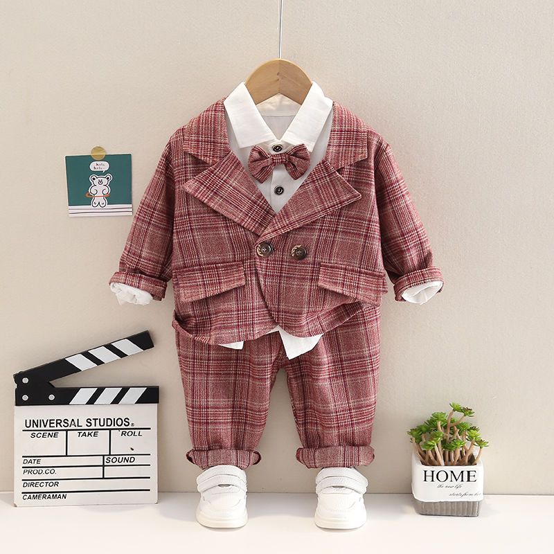 诺佳童装男童2023新款秋装套装洋气儿童西装三件套宝宝春秋季衣服