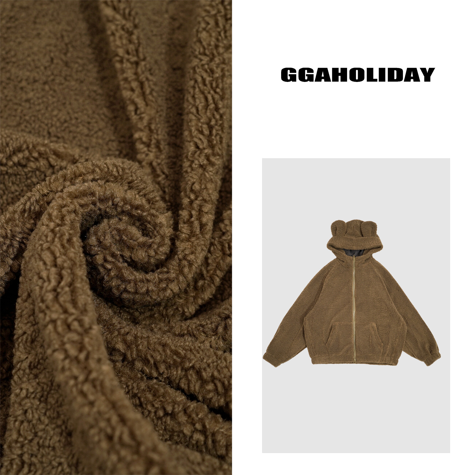 【上新】GGAHOLIDAY秋冬新款美式宽松复古连帽羊羔绒外套-144127