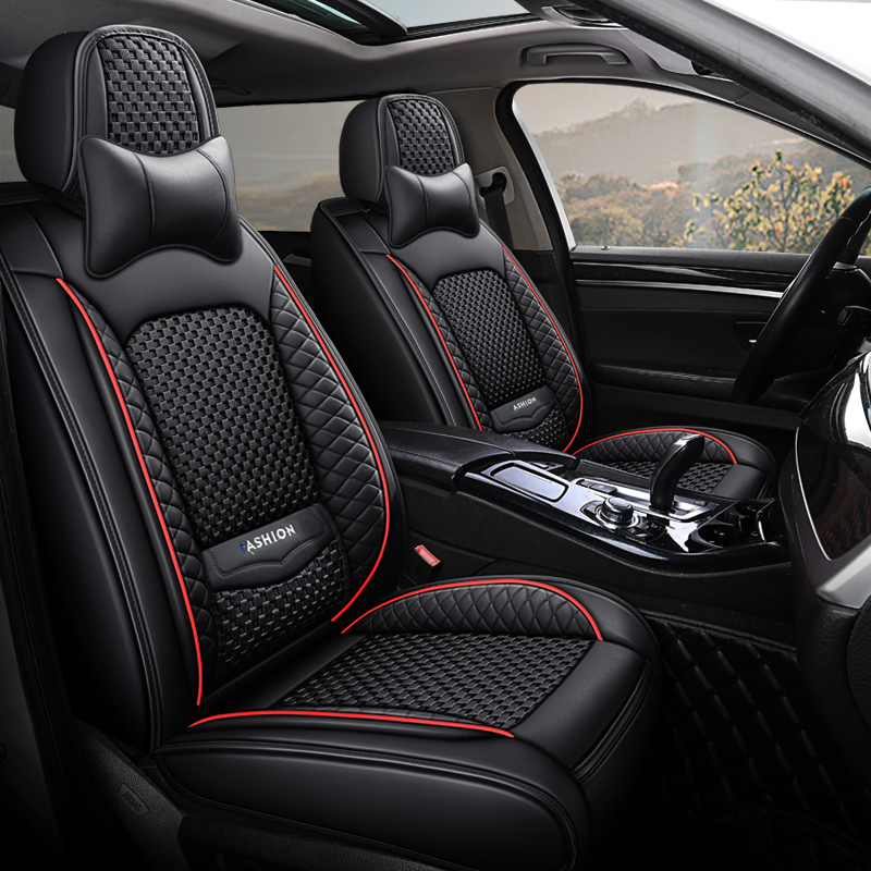 04皮拼冰丝/亚麻布艺五座通用四季汽车坐垫SJ