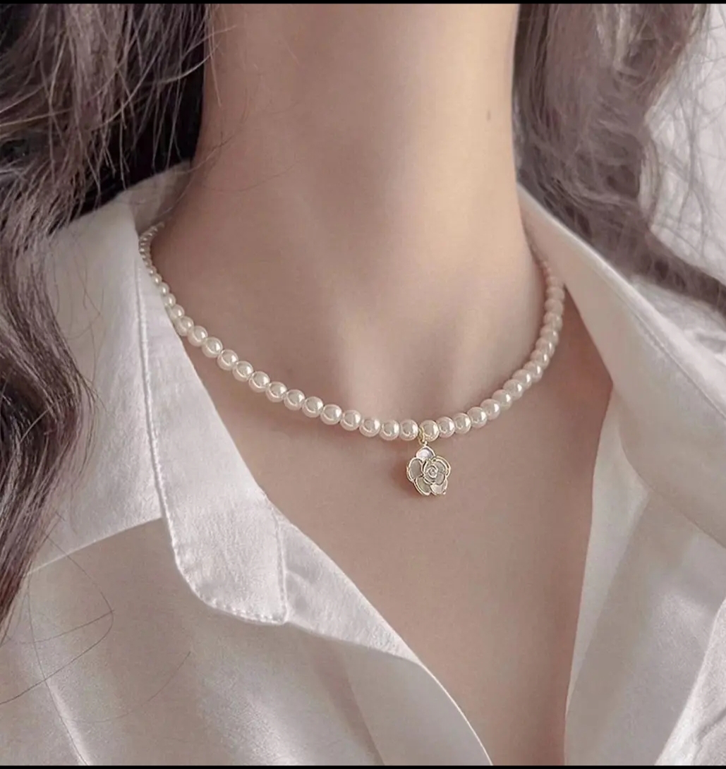 铜合金项链 875山茶花珠珠轻奢百搭项链