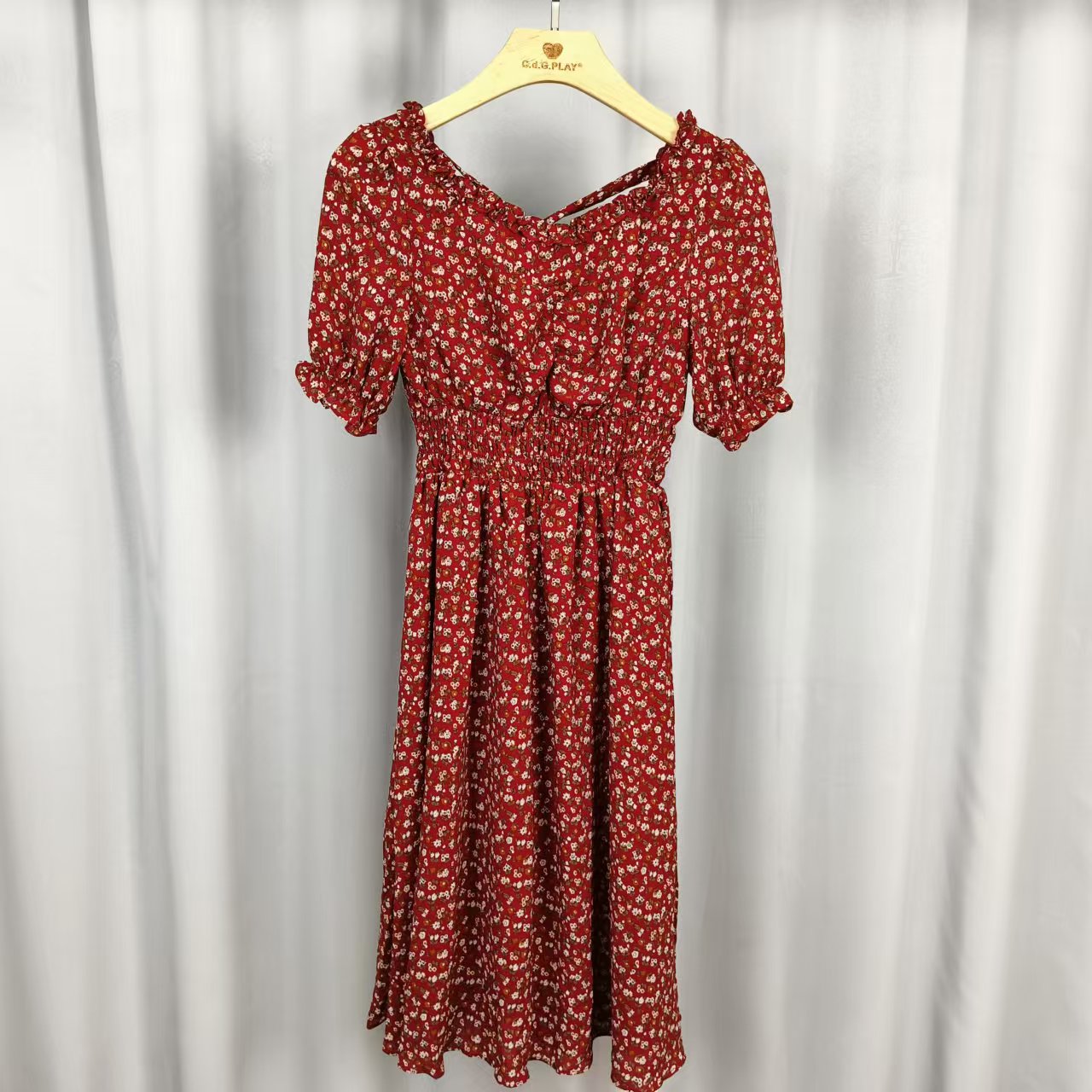 Z394   女装简约时尚短袖连衣裙红花1130325008