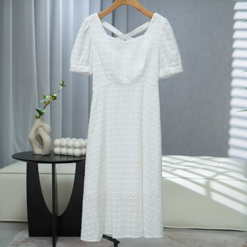 咏系列  E486   女装时尚撤柜短袖连衣裙米白B3650704