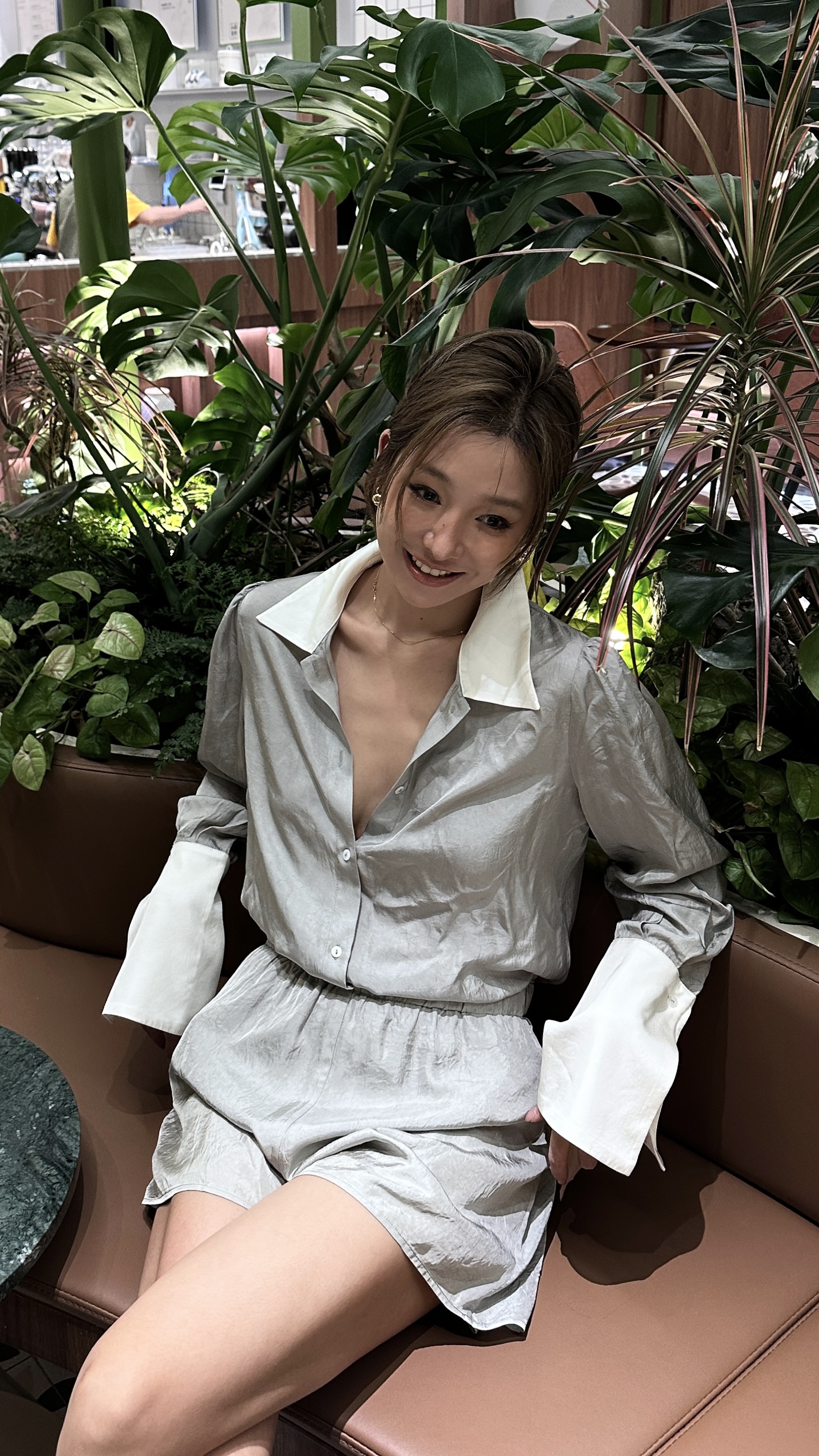 衬衫领拼色收腰设计醋酸连体裤裙88212