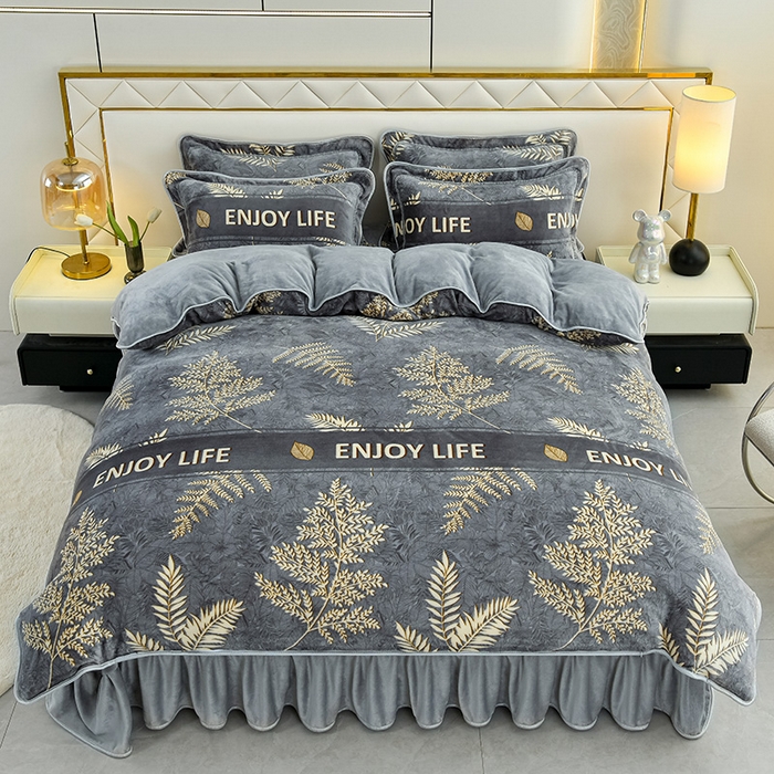 A类新款8.5斤高克重加厚保暖牛奶绒四件套床裙款床上用品【妮】