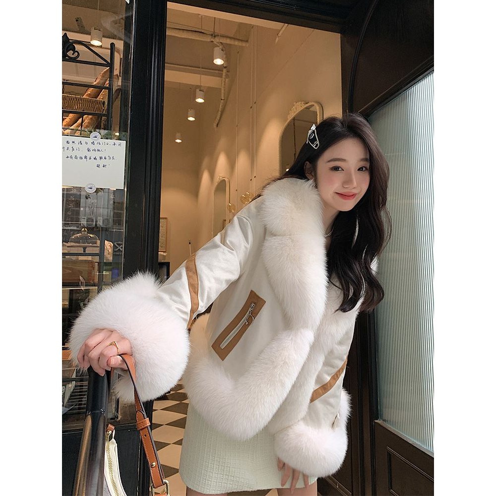 皮毛一体狐狸毛皮草外套女冬季短款2025新款大毛领减龄羽绒款爆款